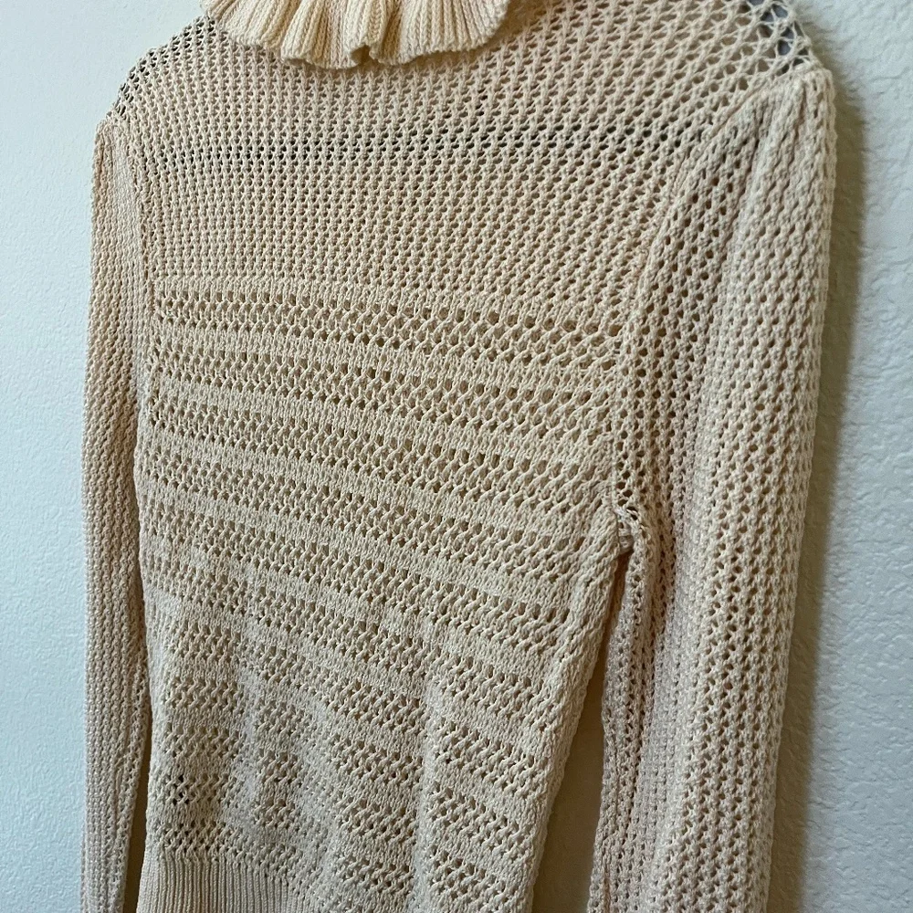 7 FOR ALL MANKIND | Ruffle Neck Long Sleeve Sweater in Heather Oatmeal | Size M